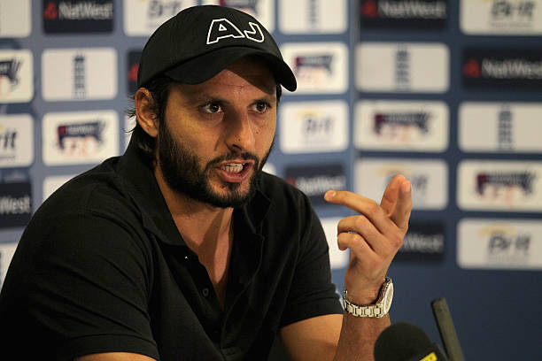 Shahid Afridi at a press conference