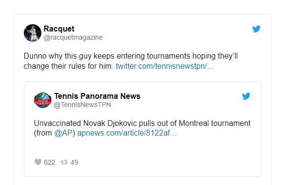 Novak Djokovic's wife took a dig at the tennis magazine with a series of tweets, Recently, Djokovic was supposed to enter the Canada Open