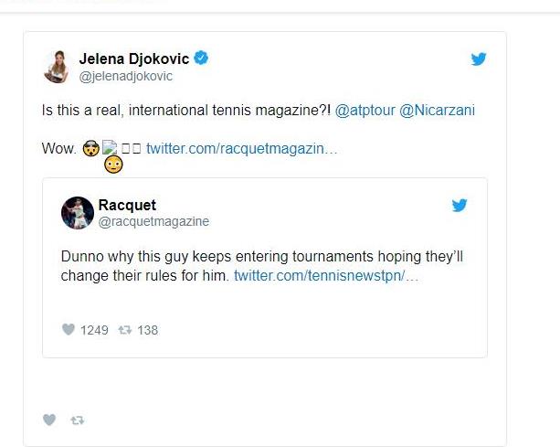 Novak Djokovic's wife took a dig at the tennis magazine with a series of tweets, Recently, Djokovic was supposed to enter the Canada Open