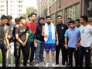 Before the second test, Rishabh Pant, Kuldeep Yadav, and Virat Kohli met with members of the Bangladesh U19 team