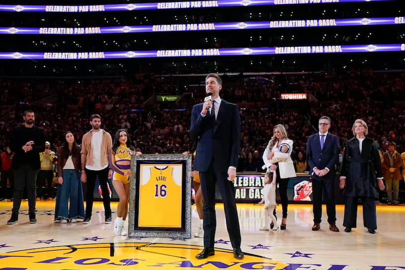 The Lakers have retired Pau Gasol's number. 16 jersey during a moving ceremony that Vanessa Bryant was there to witness