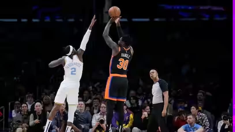To end their losing streak, the Knicks defeat the Lakers in a close game. RJ Barrett and Julius Randle shine