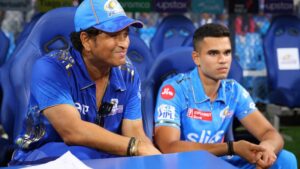 As Arjun Tendulkar takes his first IPL wicket, his father Sachin gives him some advice, "He Lets me know To...